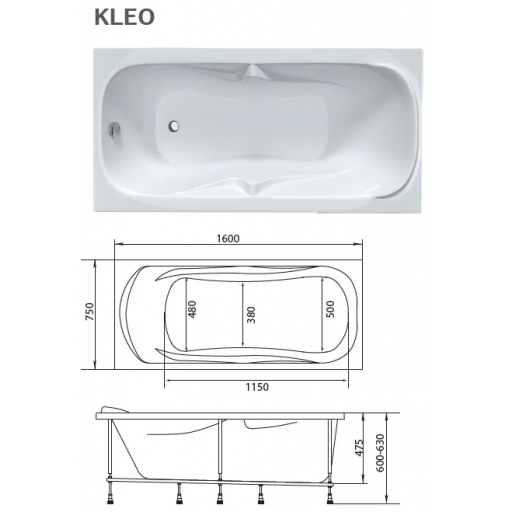 Ванна акриловая Marka One Kleo белая 160х75 см 01кл1675